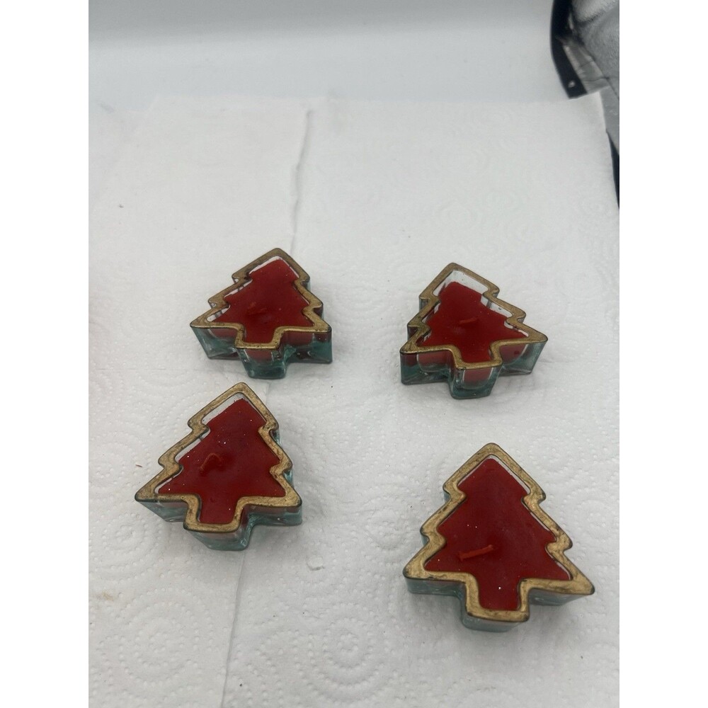 Royal Products Little Christmas Tree Candles Set of 4 Red W/gold Tone